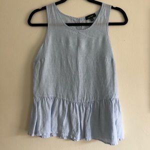 Lord & Taylor light blue linen peplum shirt